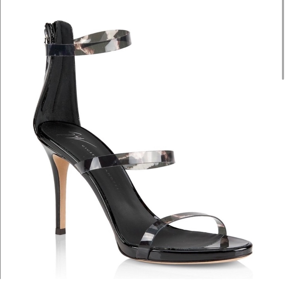 GIUSEPPE ZANOTTI Harmony Leopard Vinyl PVC Sandals Heels 37.5 NEW w/box